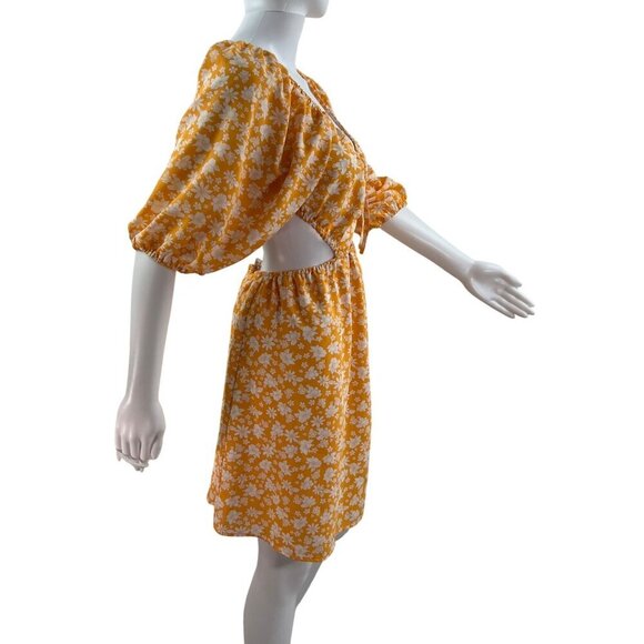 Pink Lily Womens 3XL Yellow Floral Puff Sleeve Cutout Dress Stretchy Resort Wear - Picture 8 of 16